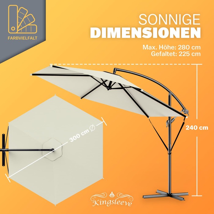 Cantilever Parasol Alu Cream Ø300см Захист від ультрафіолету 80+
