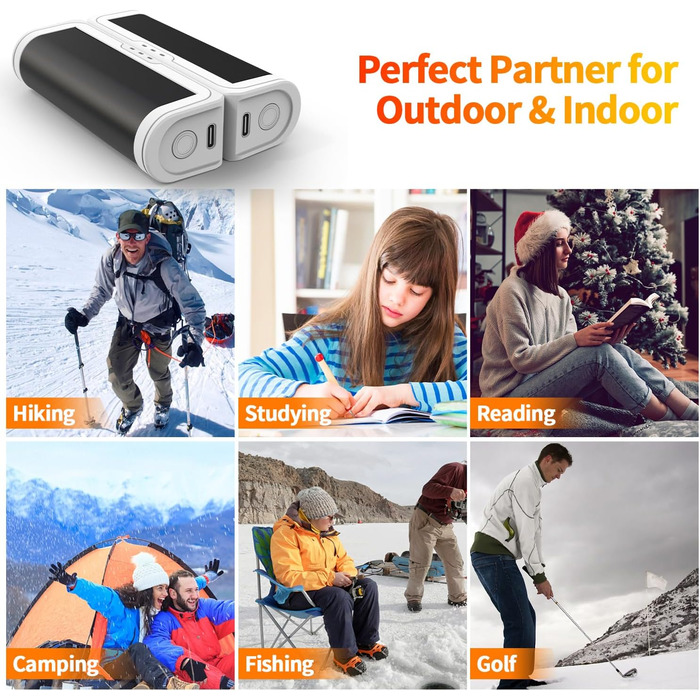 Електричні грілки для рук 2 шт. - USB, багаторазові, 3 режими нагріву, для дітей та жінок (чорний+білий)