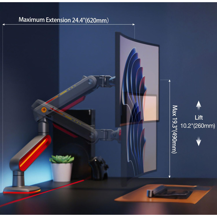 Кріплення для монітора NB Ergonomic RGB, 32-60 дюймів, для широких моніторів, до 20 кг, VESA 75/100 мм (червоний)