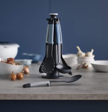 Набір кухонних аксесуарів Joseph Joseph Elevate, 6 шт. з поворотним підставкою, ергономічні силіконові ручки, антипригарне покриття (Блок, Синій)