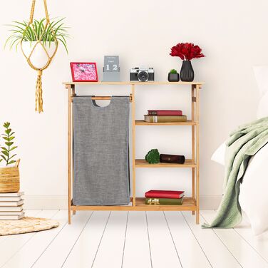 Relaxdays Бамбукова полиця для ванної кімнати з кошиком для білизни