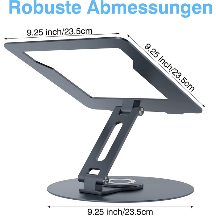 Підставка для ноутбука з поворотним основанням на 360°, регульована по висоті, ергономічна, з вентиляцією, складана, стабільна, з алюмінію для столу (темно-сіра)