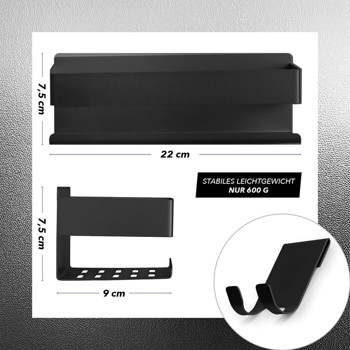 Набір душових поличок BENKSTEIN (2 шт.) | Регульована поличка для душу без свердління | Корзина для душу з кріпленням без свердління | Тримач для гелю для душу та шампуню | Організатор для ванної кімнати, поличка для душу (на клей, чорний)