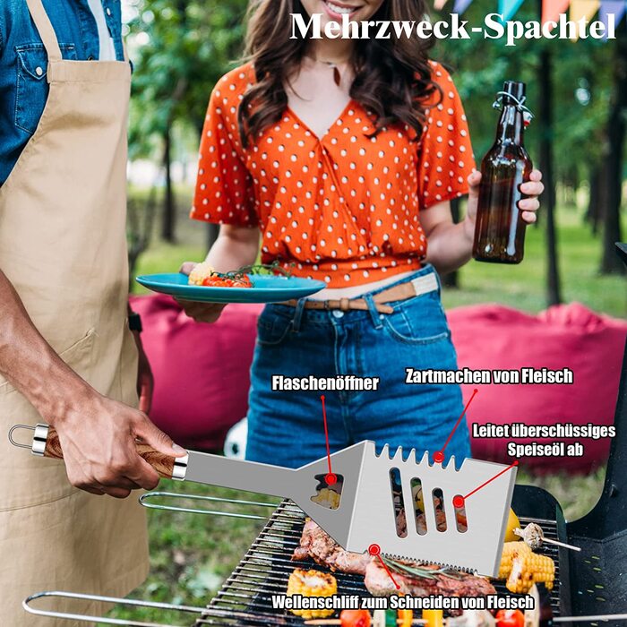 Набір для барбекю: 30 аксесуарів з нержавіючої сталі. Щипці, лопатка, відкривачка, кейс, килимок. Ідеальний подарунок для чоловіків, для саду, кемпінгу.