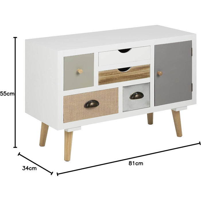 Комод AC Design Furniture Suwen, 70x32x81 см, різнокольоровий, дерево, 5 ящиків