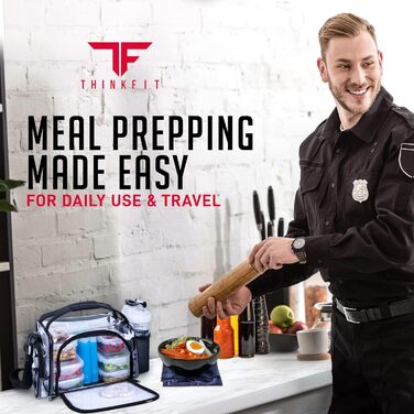 Ізольована ланчбокс з 6 контейнерами для їжі – BPA-Free, багаторазовий, підходить для мікрохвильової печі та морозильника – ланч-сумка з шейкером, органайзером для пігулок, плечовим ременем та охолоджувальними акумуляторами – сумка-холодильник (прозора)