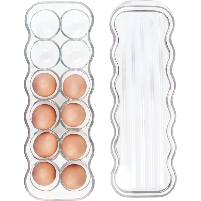 Лоток для яєць mDesign для холодильника - пластиковий тримач для яєць з ручкою - лоток для яєць з кришкою на 12 яєць - прозорий, макс. 50 символів