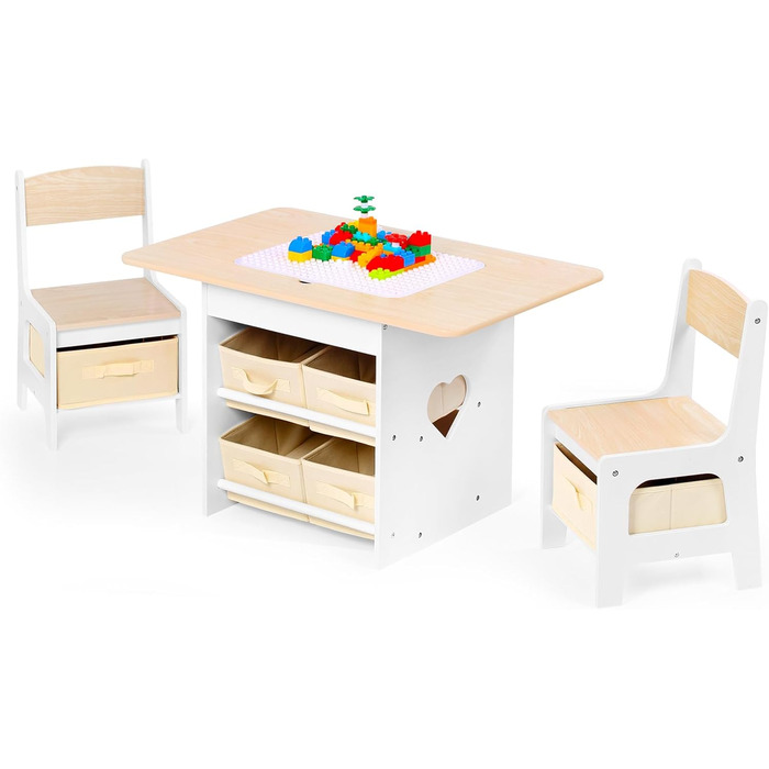 Дитячий стіл зі стільцями, ігровий стіл для дітей з місцем для зберігання, набір меблів для дитячої кімнати (натуральний колір)