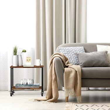 Двоярусний столик для принтера з роликами, 30x42x37 см, дерев'яний та металевий, мобільний, для офісу та вітальні (колір: коричневий)