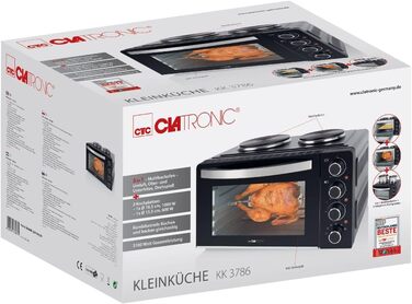 Міні-піч Clatronic® з конфорками та поворотним шампуром | одночасне приготування та випікання | міні-піч 28л конвекція, верхнє/нижнє нагрівання 100°-230°C | електрична міні-піч 3100 Вт з аксесуарами | KK 3786