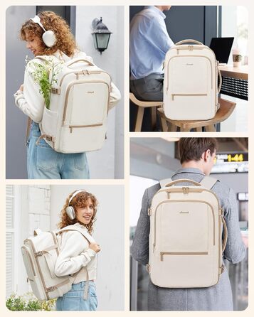 LOVEVOOK Рюкзак для ручної поклажі, 40L, для подорожей, чоловічий/жіночий, для ноутбука 17 дюймів, водонепроникний, рюкзак-валіза, для вихідних, роботи, відпустки, бежевий (бежевий+хакі)