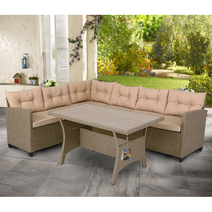 Кутовий лаунж з ротангу Polyrattan кольору кремово-бежевого, включаючи подушки