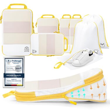 Набір компресійних органайзерів для подорожей та валіз 8 предметів, сумки-пакувальники для одягу в рюкзак, лимонно-жовті