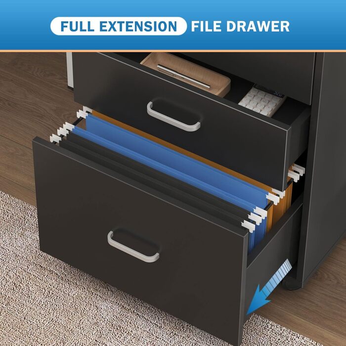 Шафа для документів на колесах SogesHome, мобільний контейнер для офісу, з 3 висувними ящиками, з ключем, білий/чорний, для дому та офісу