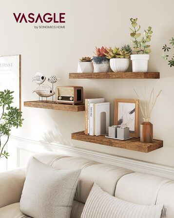 Настінна полиця VASAGLE, 3 шт. у наборі, 20 x 80 x 3,8 см, вінтажний колір, для фотографій, декору, вітальні, кабінету, кухні