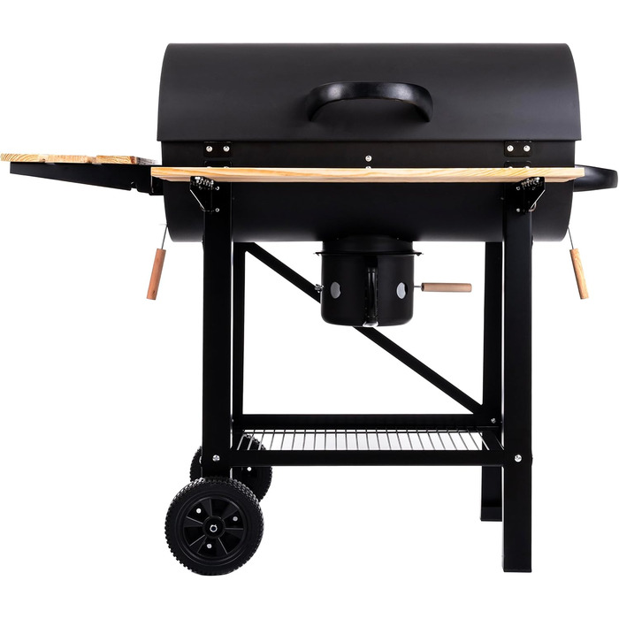 Дров'яний мангал Lehmann з решіткою-грилем XL, візком для дров, 2 полицями, кришкою, колесами та зручною ручкою. Ідеальний для саду, тераси, кемпінгу.