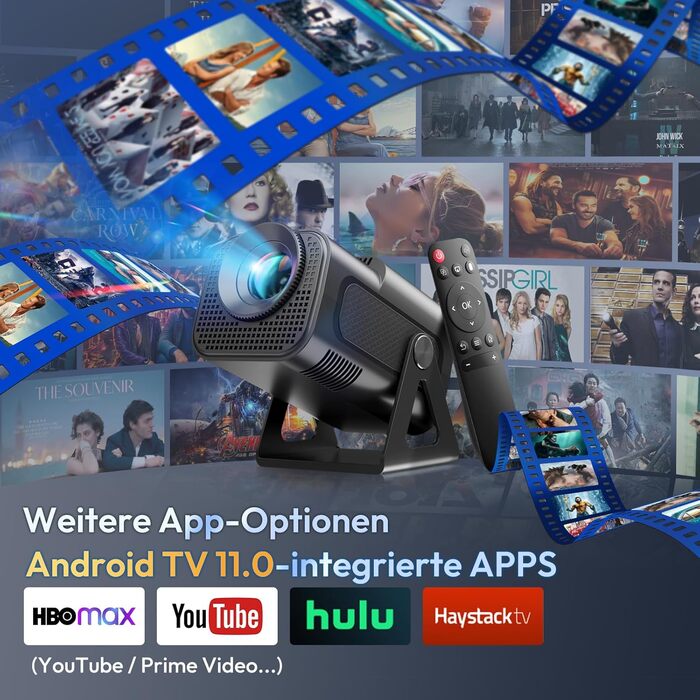 Портативний проєктор Xgody Gimbal 3: 12000 Люмен, Android 11.0, WiFi 6, Bluetooth, 720P HD (підтримка 4K), Автоматичне вирівнювання зображення, для домашнього кінотеатру (білий/чорний)