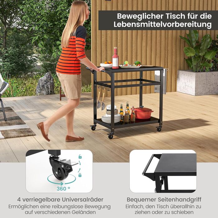 Столик для гриля Costway з 4 полицями, колесами та гачками – ідеальний для зони відпочинку на відкритому повітрі (80 x 50,5 x 88 см)