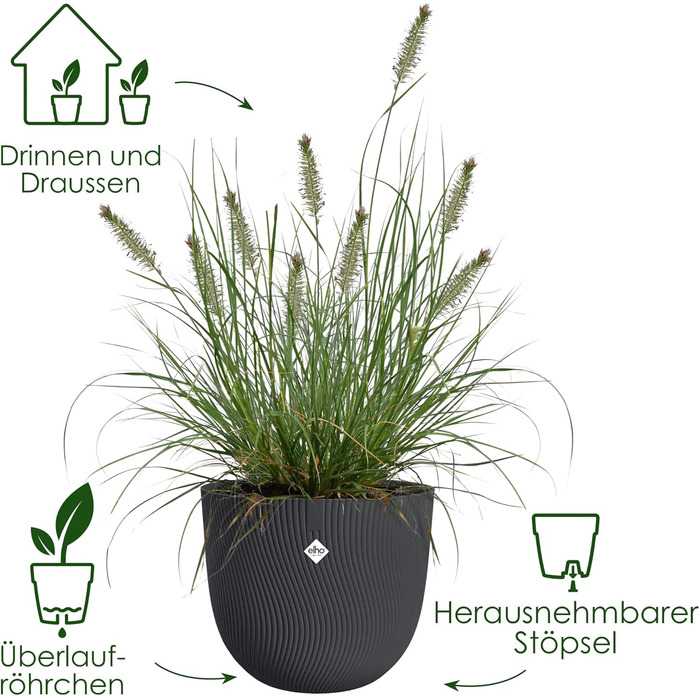 Квітчар Elho Sereh Rund 40 - горщик для дому та саду, перероблений пластик, Ø 39.0 x H 33.3 см, бежевий/антрацитовий