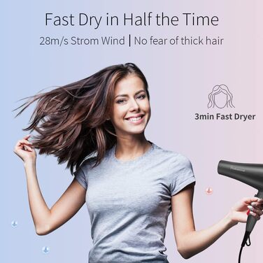 Фен для волосся Faszin, фен з іоном 2400 Вт Професійний салонний фен з 4 дифузорами для укладання світло-сірого кольору