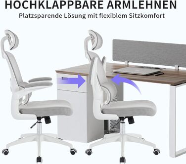 Офісний крісло SEEDWAVE з ергономічною підтримкою спини, регульованою підголівником та функцією гойдання, сірий та білий колір, до 150 кг