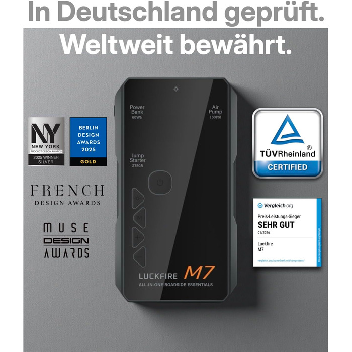 Портативний пусковий пристрій Smart Starthilfe Powerbank для автомобіля 12V з компресором, 150 PSI, 60Wh - для бензинових та дизельних двигунів до 8,5L та 6,5L відповідно