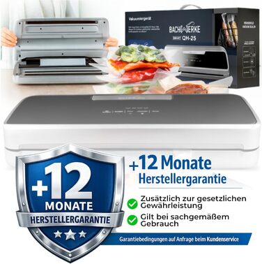 Вакууматор для продуктів BACHWERKE з рулоном та 10 пакетами, ширина шва 32 см, вакуумна машина для зберігання їжі, срібляста