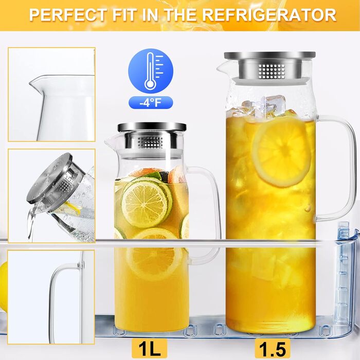 Скляна карафа Yirilan 1.5L з кришкою: для води, напоїв, соків