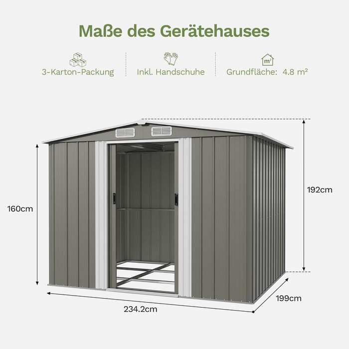 Сарай металевий Devoko 96x98x160 см для саду та двору з похилим дахом, сталевий, з рукавичками, сірий (L)