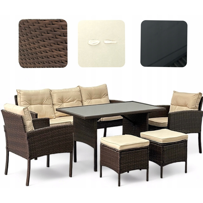 Комплект садових меблів із техноротанга Pegie Prestige, коричневий, 6 предметів