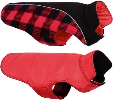Зимова куртка для собак CITTOILE, Водонепроникна вітрозахисна куртка для собак середнього розміру, бавовняна куртка для собак з отвором для ременя безпеки, Світловідбиваюча тепла регульована, Червона, m Червона картата, Середня