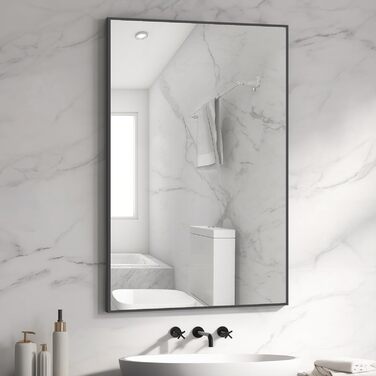 Дзеркало для ванної кімнати HOMECOOKIN, 50.8 x 76.2 см, прямокутне, з металевим каркасом, для кріплення над умивальником, горизонтальне/вертикальне (Чорний)