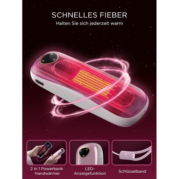 Електричні грілки для рук Funme® OT95 (Рожеве золото) 10000mAh - 2 шт. USB Powerbank, 60°C, для жінок, ідеальні для активного відпочинку