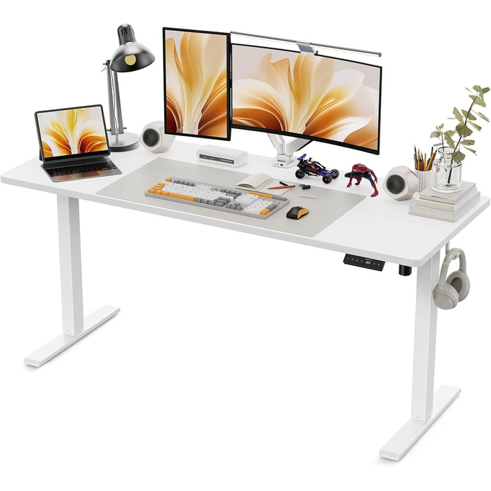 Регульований стіл WALKINGDESK: електричний комп'ютерний стіл для дому та офісу, 160 x 60 см, білий. 4 пам'яті, 2 гачки
