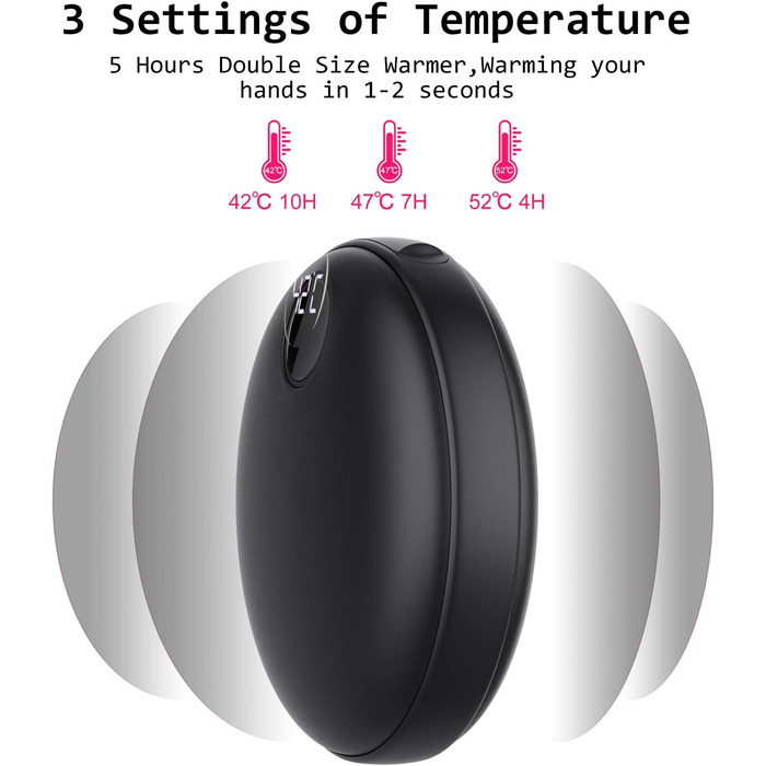 Електричний грієчка для рук EXTSUD: портативний, акумуляторний, USB Powerbank. Чудовий подарунок на зиму для чоловіків та жінок (чорний)