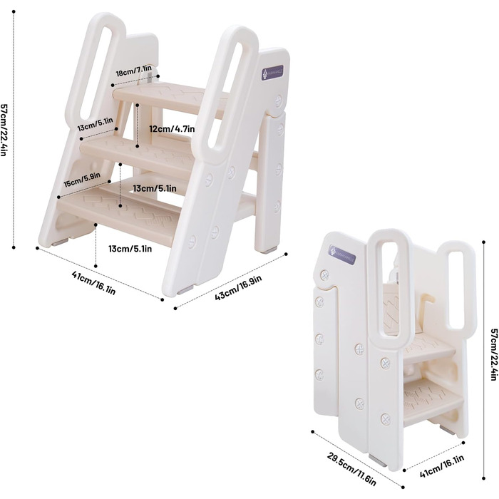 Дитячий триступеневий стільчик Funecho з регулюванням висоти, ручками та антиковзними сходинками. Легкий пластиковий дизайн для ванної кімнати, кухні та безпеки (Верблюд)