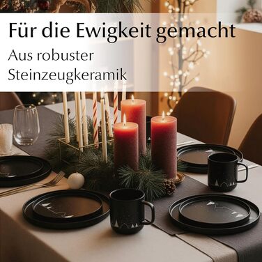 Набір чашок Miamio на Новий рік, 4 шт, 500 мл, чорні / Кавові чашки для святкування, мінімалістичний зимовий дизайн, подарунок на Новий рік, придатні для миття в посудомийній машині та використання в мікрохвильовій печі – Зимова колекція
