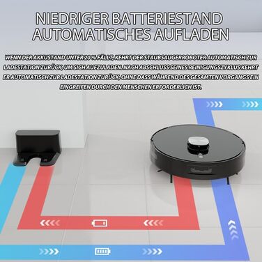 Робот-пилосос Oryzom Saugroboter V8 Pro: повний цикл прибирання, функція миття підлоги, керування через додаток, потужність 3000Pa, чорний