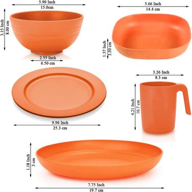 Набір посуду Kyraton з пластику 20 предметів: тарілки, чашки, миски. Небиткий, легкий, для кемпінгу. Безпечний для миття в посудомийній машині. Сервіз на 4 особи. Багато кольорів.