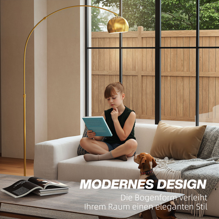 Стійлова лампа, дизайн у формі арки з мармуровим постаментом, 167 см, чорний + золотий