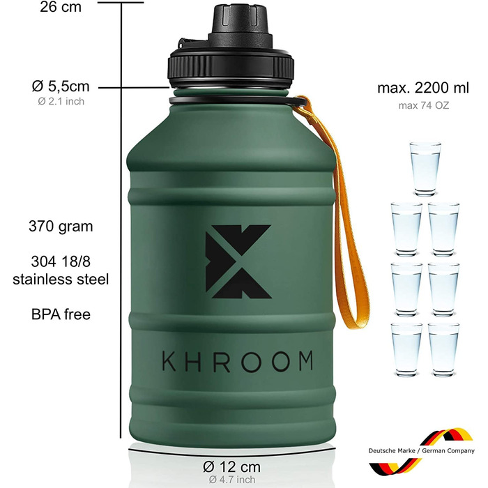 Спортивна пляшка Khroom 2,2 л з нержавіючої сталі BPA Free