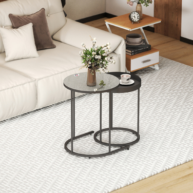 Набір з 2 журнальних столиків для вітальні, вкласні, з підносом, металеві, сірого кольору