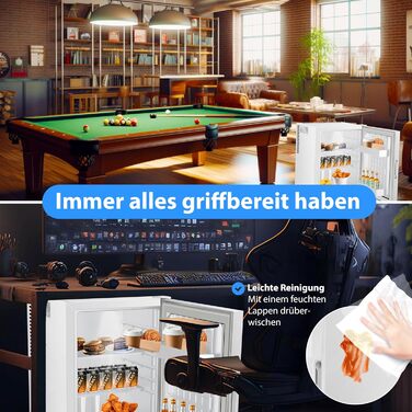 Міні-холодильник KESSER® 40L з дверцятами зі скла: ідеальний для кемпінгу, офісу, спальні, готелю, кухні. Безшумний, з можливістю зміни дверцят, внутрішнім освітленням та відкривачем для пляшок. Білий.