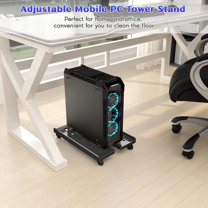 Підставка для ПК Tower, мобільна CPU підставка, універсальна підставка для комп'ютера з 4 колесами, стійка для настільного ПК, візок для CPU під стіл для геймерів, студентів, дому, офісу - білий (чорний)