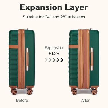 KONO Чемодан-Тролей середнього розміру, валіза для подорожей з ABS+PC, жорсткий корпус, 4 колеса, TSA замок (L) (65см, темно-зелений/коричневий)