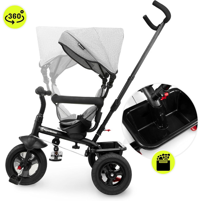Триколісний велосипед HyperMotion з ручкою для батьків 3-в-1, сірий - для дітей від 1 до 4 років (до 20 кг)