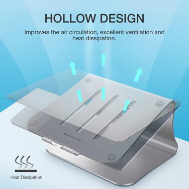 Підставка для ноутбука з алюмінію, Heat-Vent для MacBook Air/Pro, Dell, HP, Lenovo, Microsoft Surface, Samsung, 11-16 дюймів, сірий (патентована) (102S-Silver)
