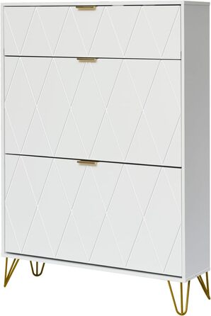 Взуттєва шафа UEV з 2 відкидними дверцятами, 80 x 24 x 120 см, на 16 пар взуття, з 1 висувною шухлядою, біла, вузька, для передпокою, економія місця