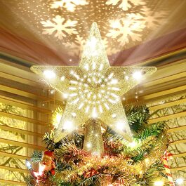 Верхівка на ялинку, Різдвяна ялинка мереживна зірка зі світлодіодним проектором динамічних світлових ефектів сніжинки, блискучі ялинкові прикраси