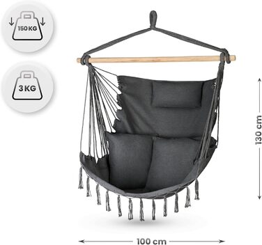 Підвісне крісло-гойдалка з подушкою 100x130x75 см, до 150 кг, для саду та дому, графітовий колір